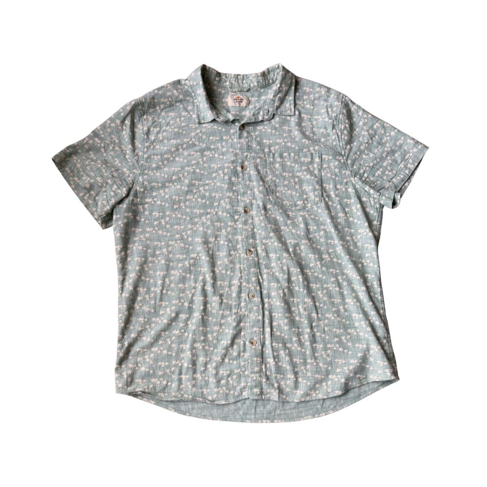 Marine Layer Green Palm Tree Print Stretch Selvage Short Sleeve Shirt Size XL